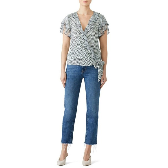 Parker Francesca Wrap Blouse L Ruffle Silk Flutter - Picture 2 of 12